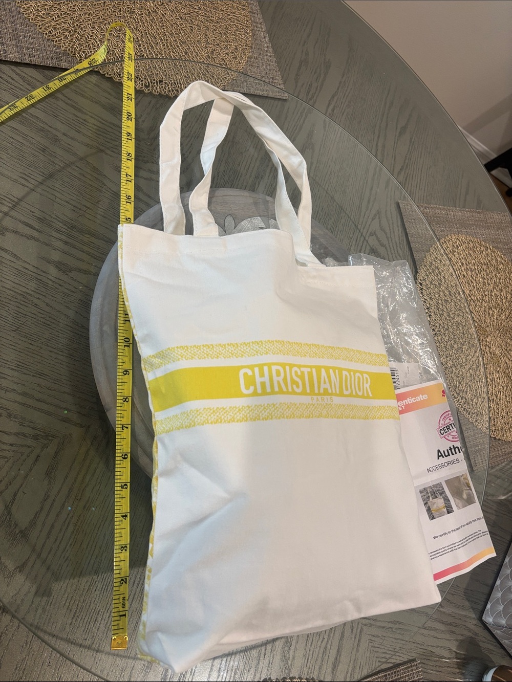 Dior White and Yellow Cotton Tote Bag with certificate of authenticity